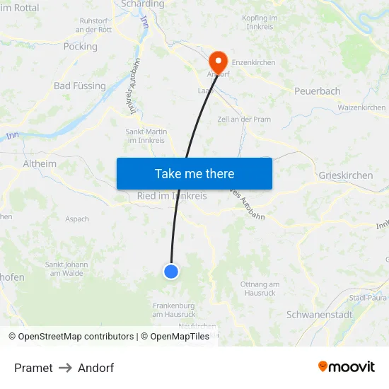 Pramet to Andorf map