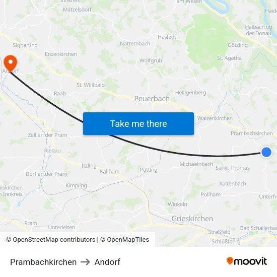 Prambachkirchen to Andorf map
