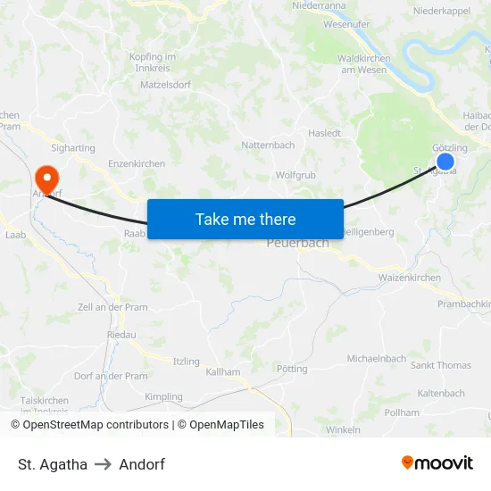 St. Agatha to Andorf map