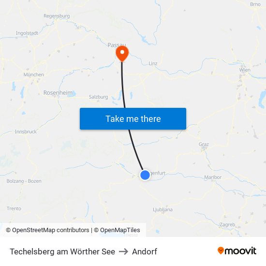 Techelsberg am Wörther See to Andorf map