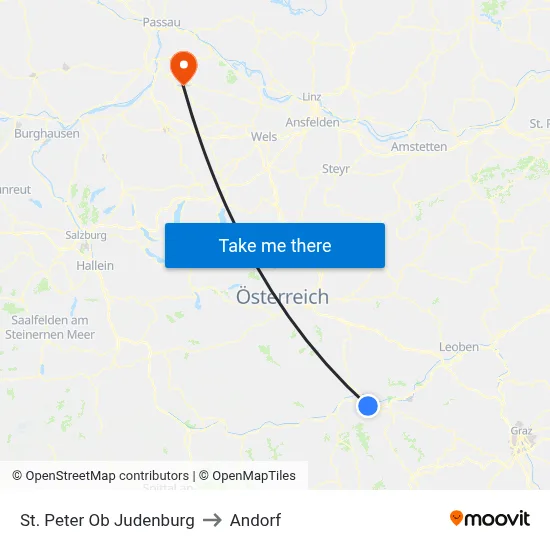 St. Peter Ob Judenburg to Andorf map