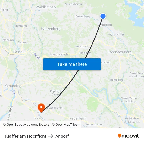 Klaffer am Hochficht to Andorf map