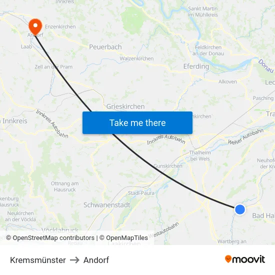 Kremsmünster to Andorf map