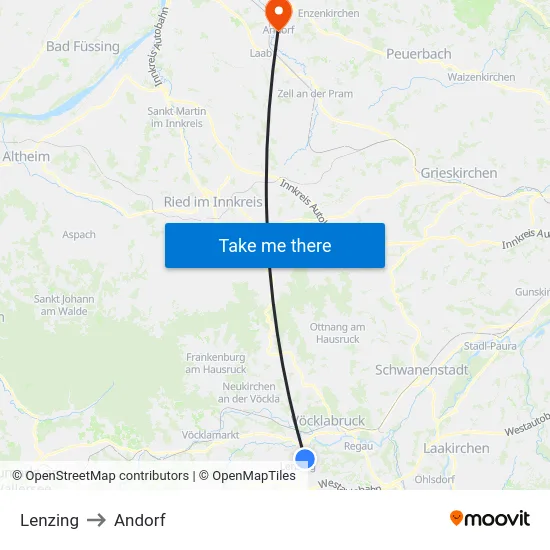 Lenzing to Andorf map