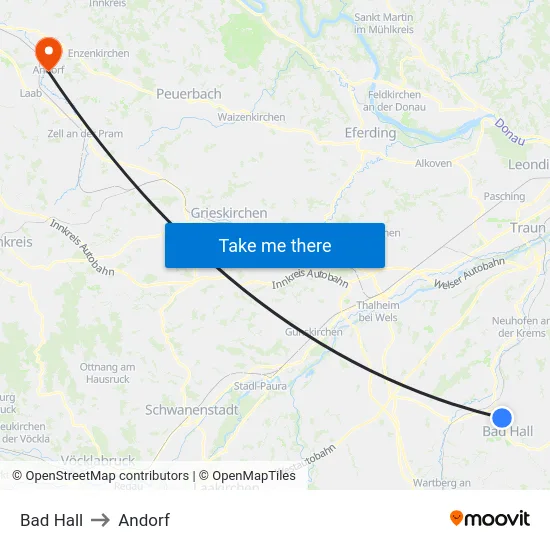 Bad Hall to Andorf map