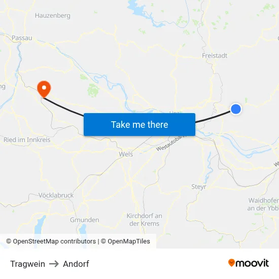 Tragwein to Andorf map