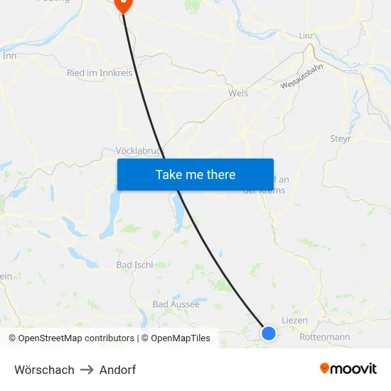 Wörschach to Andorf map