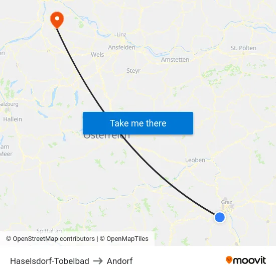 Haselsdorf-Tobelbad to Andorf map