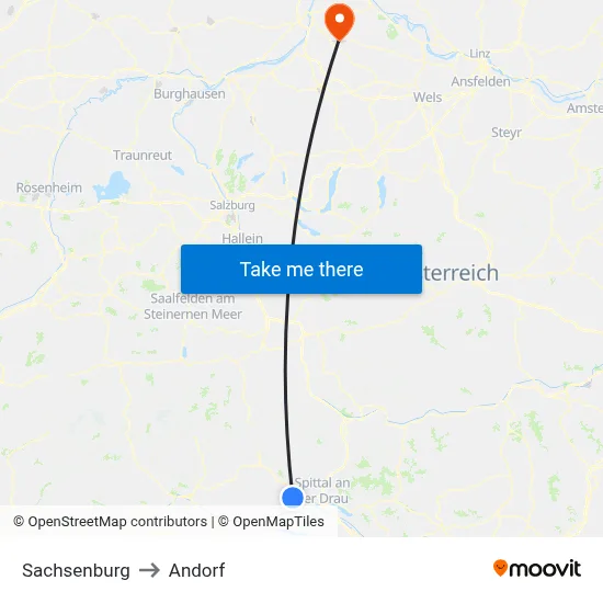 Sachsenburg to Andorf map