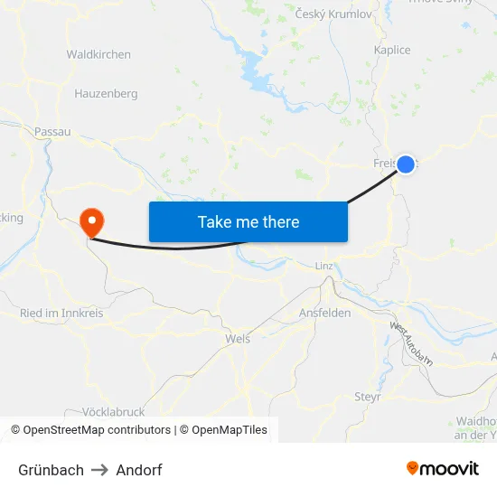 Grünbach to Andorf map