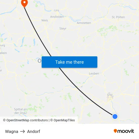 Wagna to Andorf map