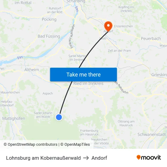 Lohnsburg am Kobernaußerwald to Andorf map