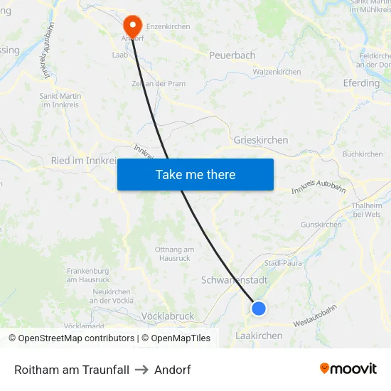 Roitham am Traunfall to Andorf map