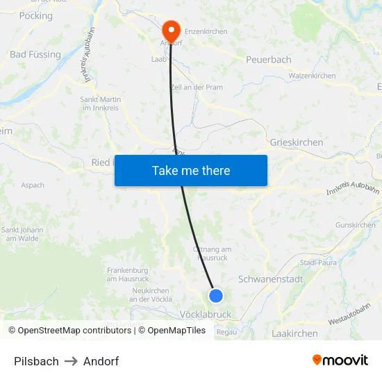 Pilsbach to Andorf map