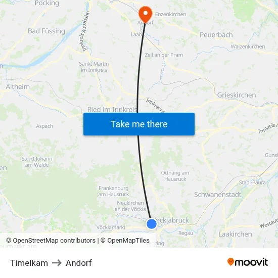 Timelkam to Andorf map