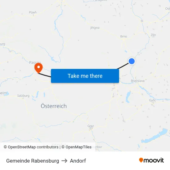 Gemeinde Rabensburg to Andorf map