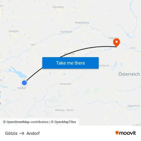 Götzis to Andorf map