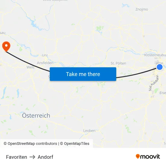 Favoriten to Andorf map
