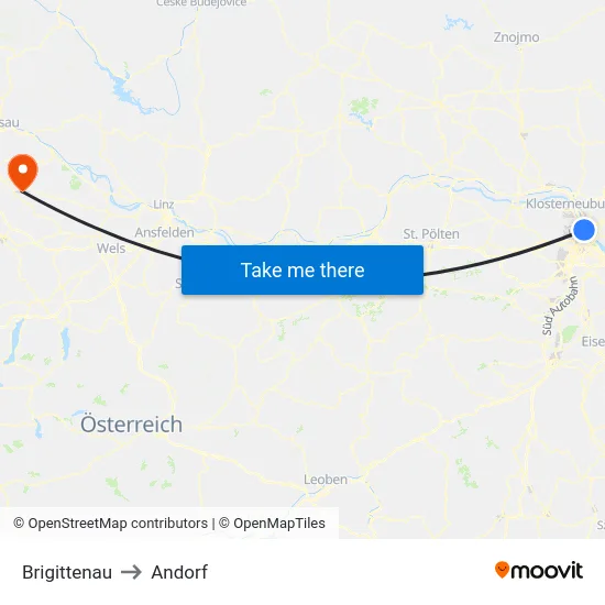 Brigittenau to Andorf map