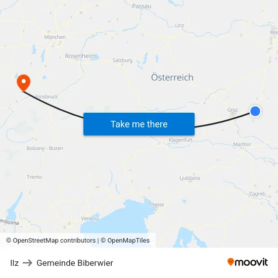 Ilz to Gemeinde Biberwier map