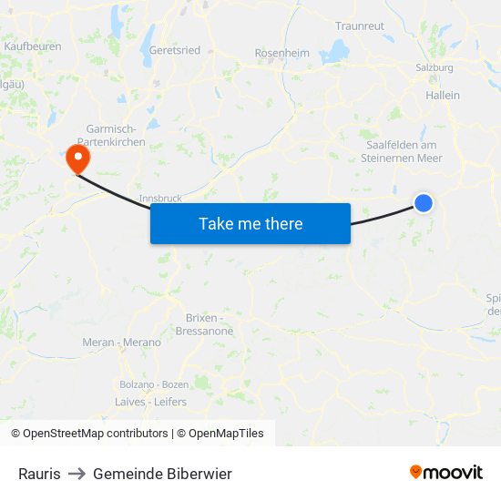 Rauris to Gemeinde Biberwier map