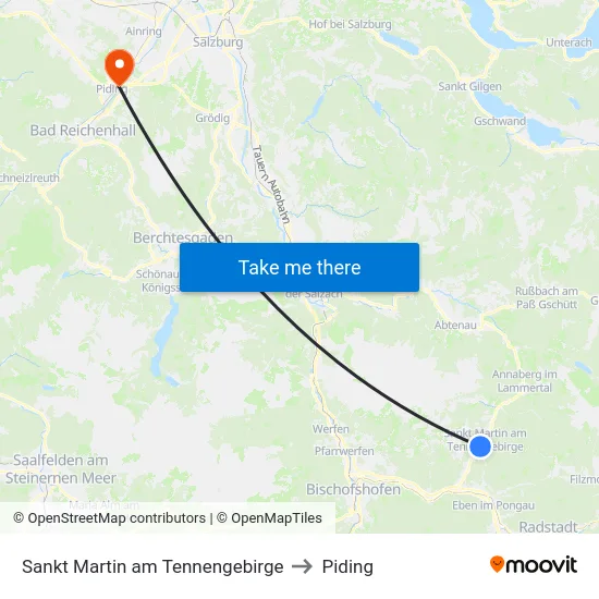 Sankt Martin am Tennengebirge to Piding map