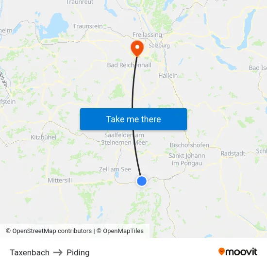 Taxenbach to Piding map