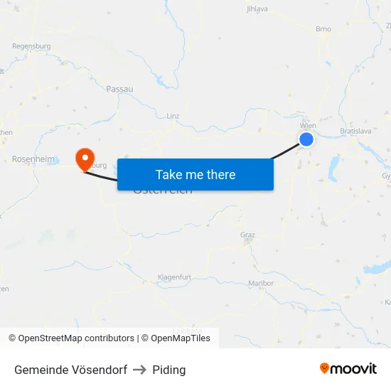 Gemeinde Vösendorf to Piding map
