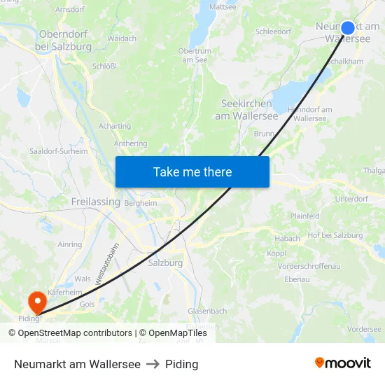 Neumarkt am Wallersee to Piding map