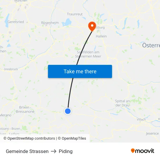 Gemeinde Strassen to Piding map