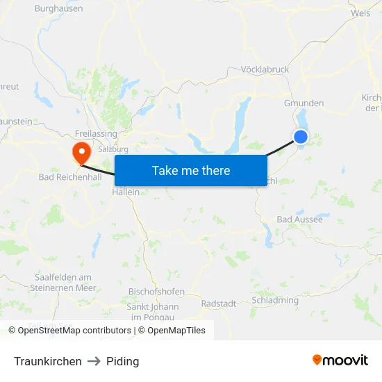 Traunkirchen to Piding map