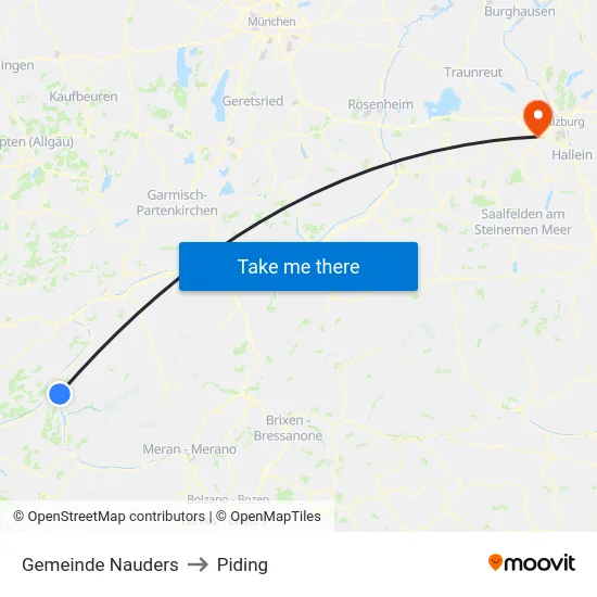 Gemeinde Nauders to Piding map