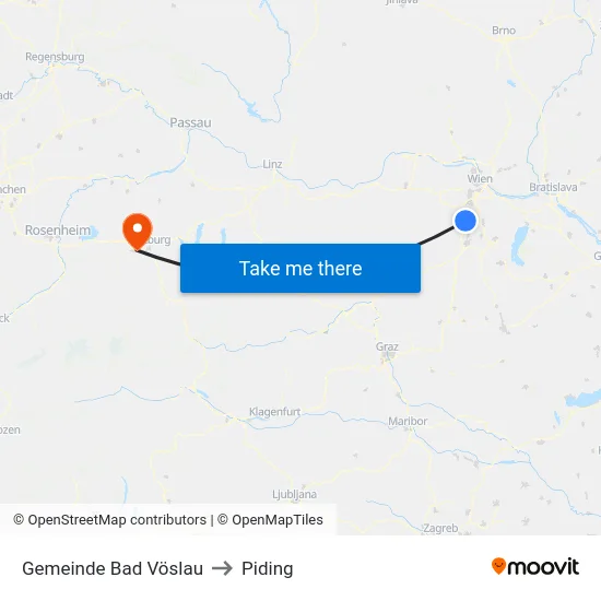 Gemeinde Bad Vöslau to Piding map
