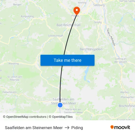 Saalfelden am Steinernen Meer to Piding map