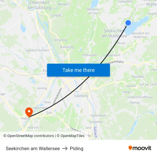 Seekirchen am Wallersee to Piding map