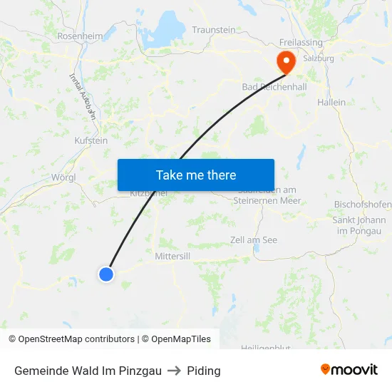 Gemeinde Wald Im Pinzgau to Piding map