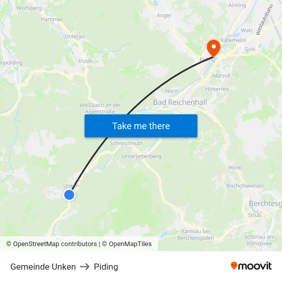 Gemeinde Unken to Piding map