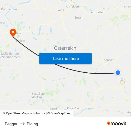 Peggau to Piding map