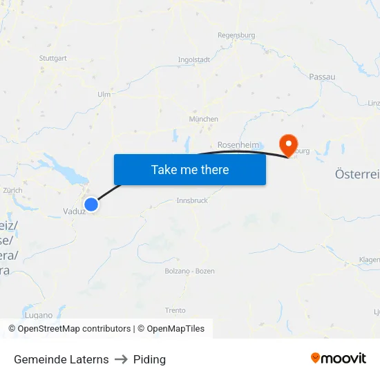 Gemeinde Laterns to Piding map
