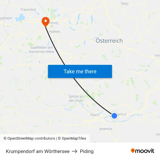 Krumpendorf am Wörthersee to Piding map