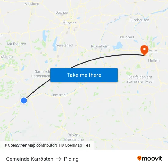 Gemeinde Karrösten to Piding map