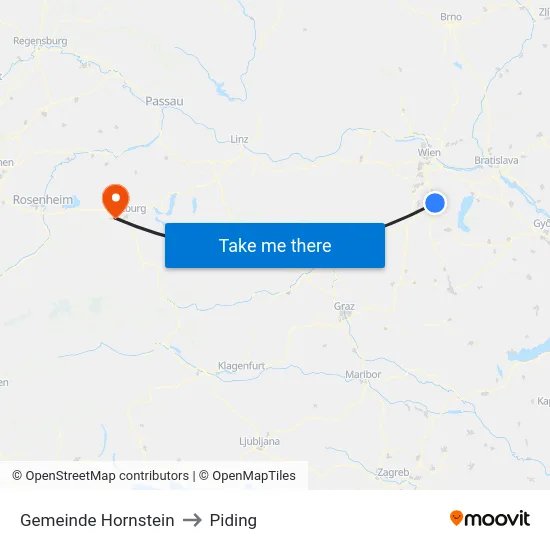 Gemeinde Hornstein to Piding map