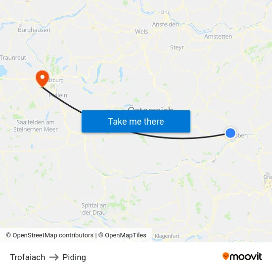 Trofaiach to Piding map