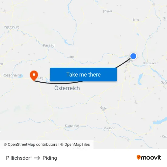 Pillichsdorf to Piding map