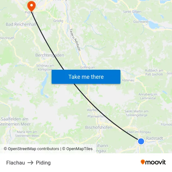Flachau to Piding map