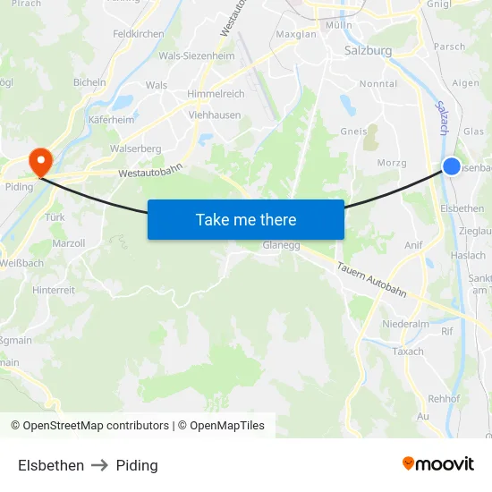 Elsbethen to Piding map