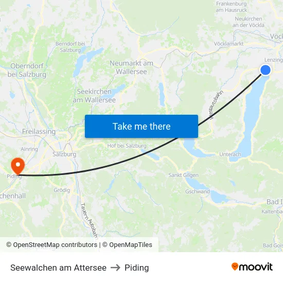 Seewalchen am Attersee to Piding map