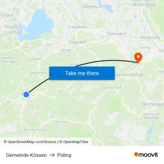 Gemeinde Kössen to Piding map