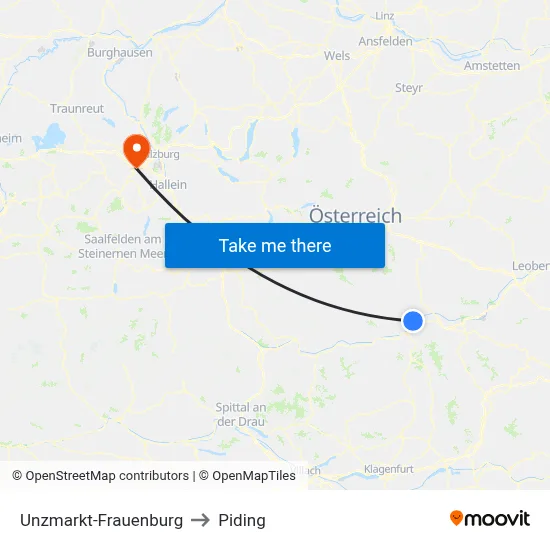 Unzmarkt-Frauenburg to Piding map