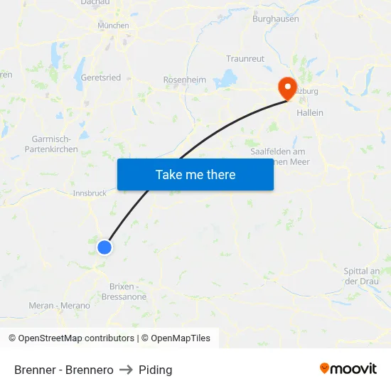 Brenner - Brennero to Piding map